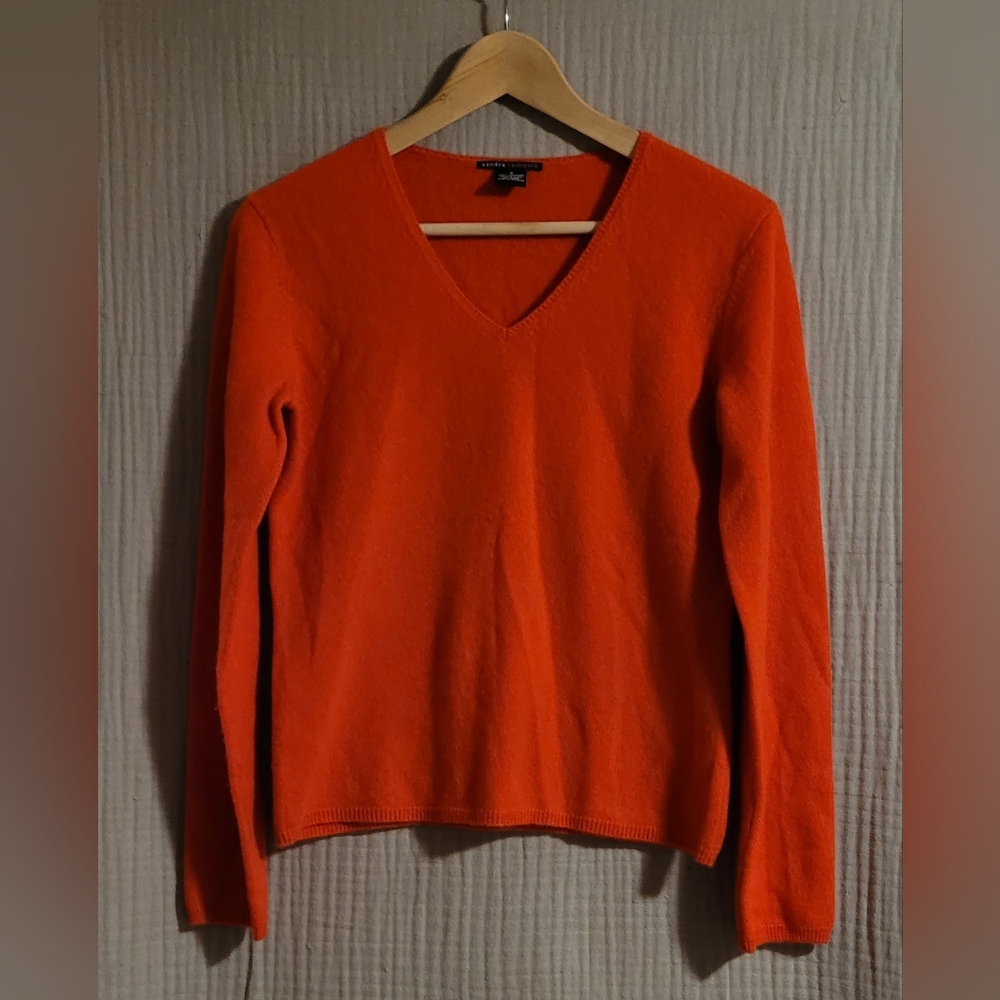 ​Sandra Cashmere 100% V-Neck Sweater Bright Red-Orange Vermilion Size Small